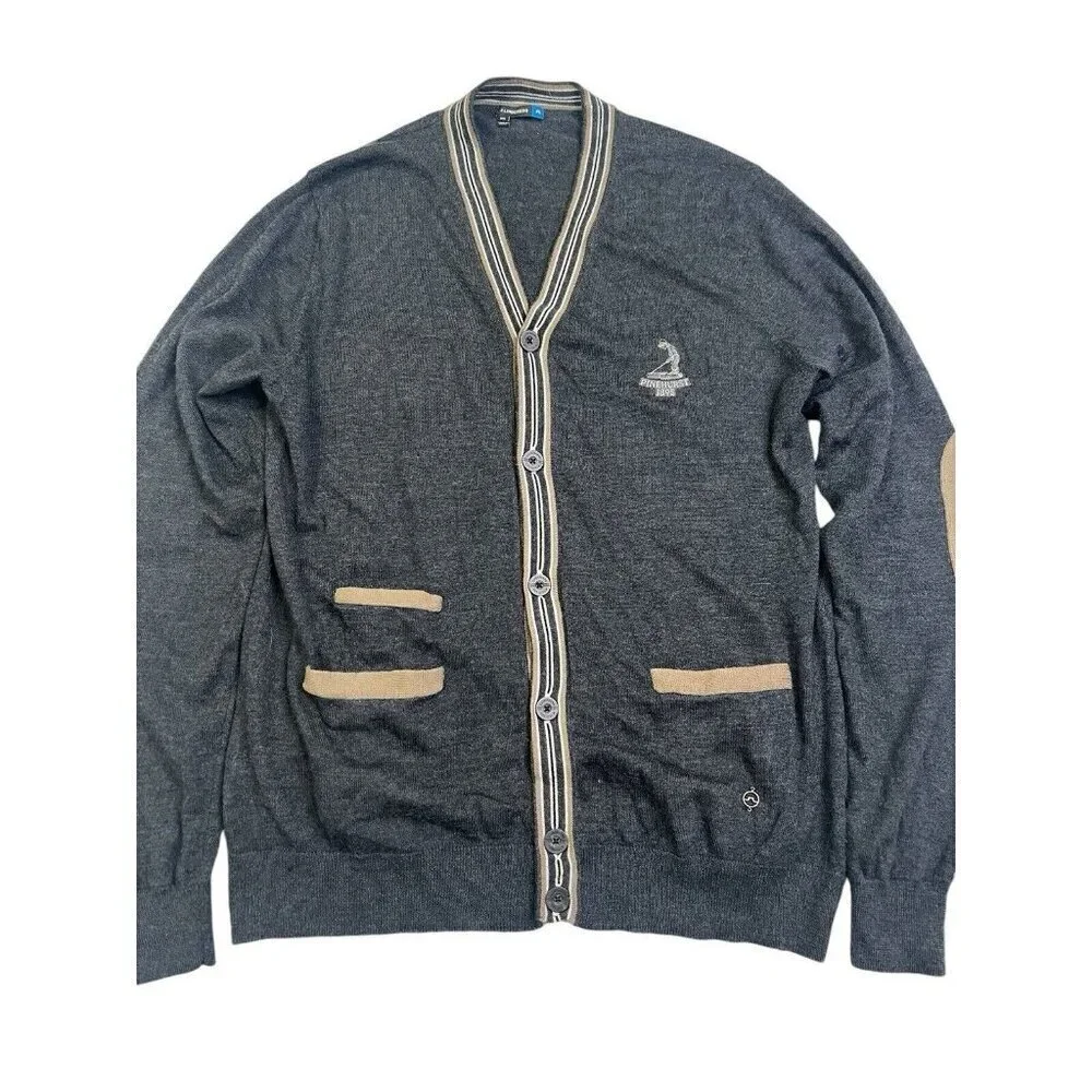 J Lindeberg Cardigan Sweater Mens XXL Fits Sz LARGE Gray Elbow Patch Pinehurst